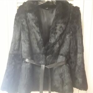 Fur Coat Black Vintage Rabbit Wrapped Opera Jacket Coat L